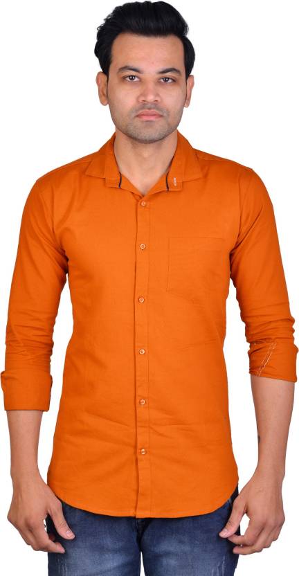 La Milano Men Solid Formal Orange Shirt - Buy La Milano Men Solid Formal Orange  Shirt Online at Best Prices in India 
