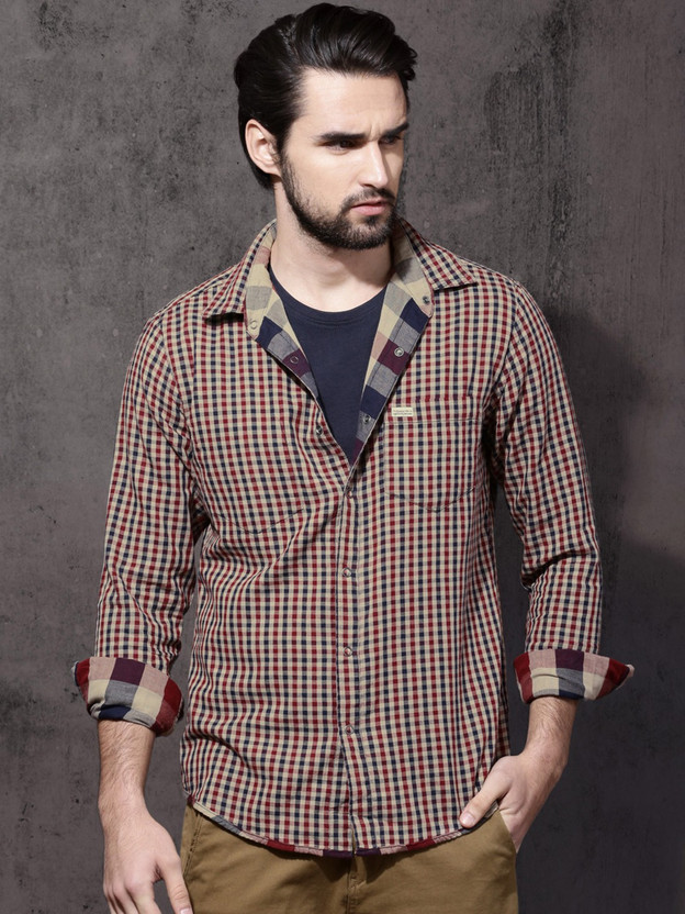 Roadster men's checkered casual shirt clearance