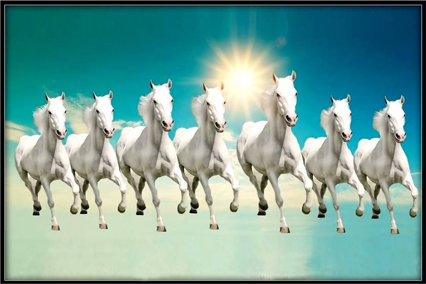 7 White Horse poster 12x18inch ( Sticker Poster & dust Free Lamination