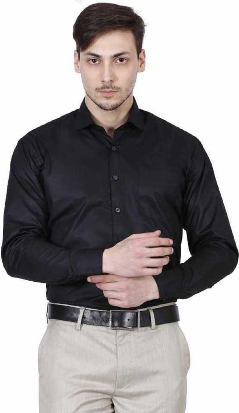 VS Fashion Men Solid Formal Black Shirt 