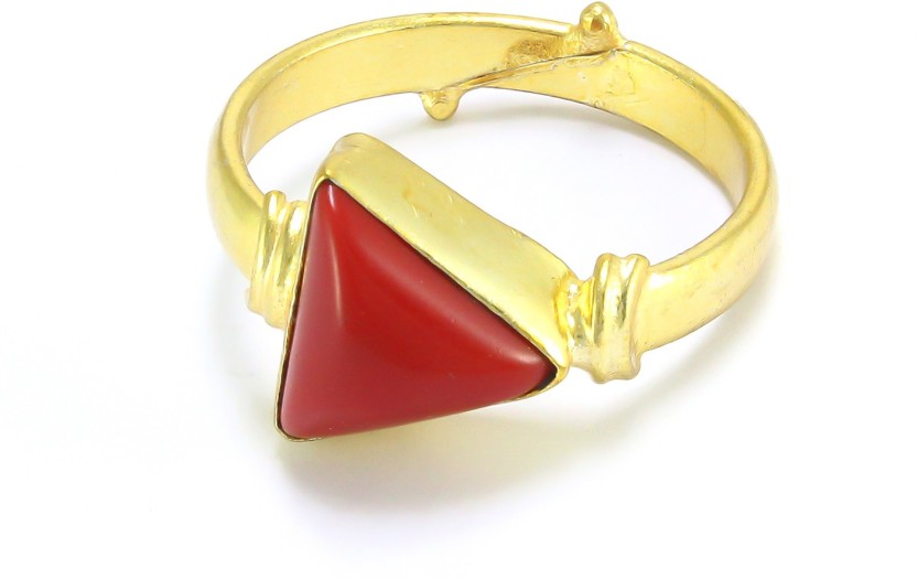 Royalmart 2 Ratti Certified Triangle Coral/Moonga Gemstone Silver Adjustable Ring For Astrological Purpose Men & Women Tikona