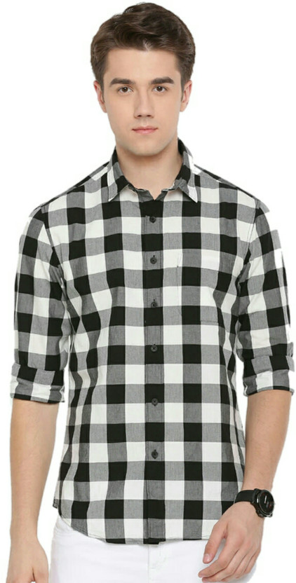 REHAN Men Checkered Casual White, Black