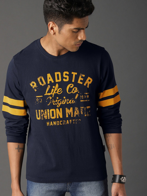 Roadster Printed Men Round Neck Dark