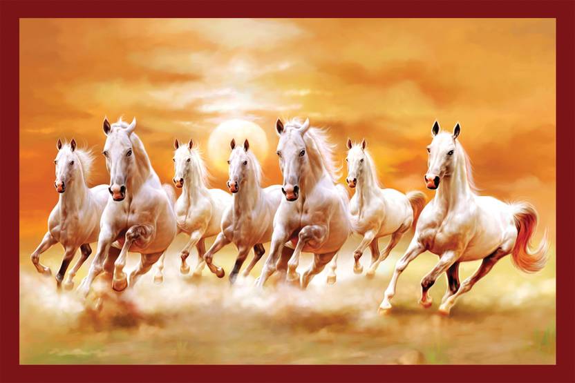 ''vastu Poster'' White 7 Horse vastu Painting, Wall Sticker, Wall