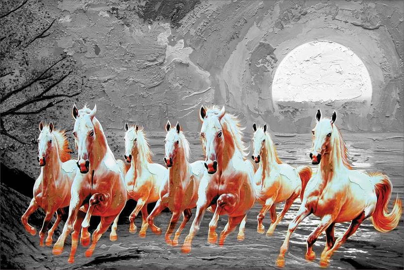 Seven Running Horses Painting Reprints Vastu 7 Horses Posters Paper