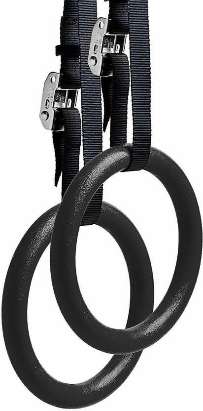Leosportz Gymnastic Rings W/Adjustable Straps, Metal Buckles & Home Gym (Set of 2) - Non-Slip - Great for Workout, Strength Training, Fitness Pilates Ring(Black)