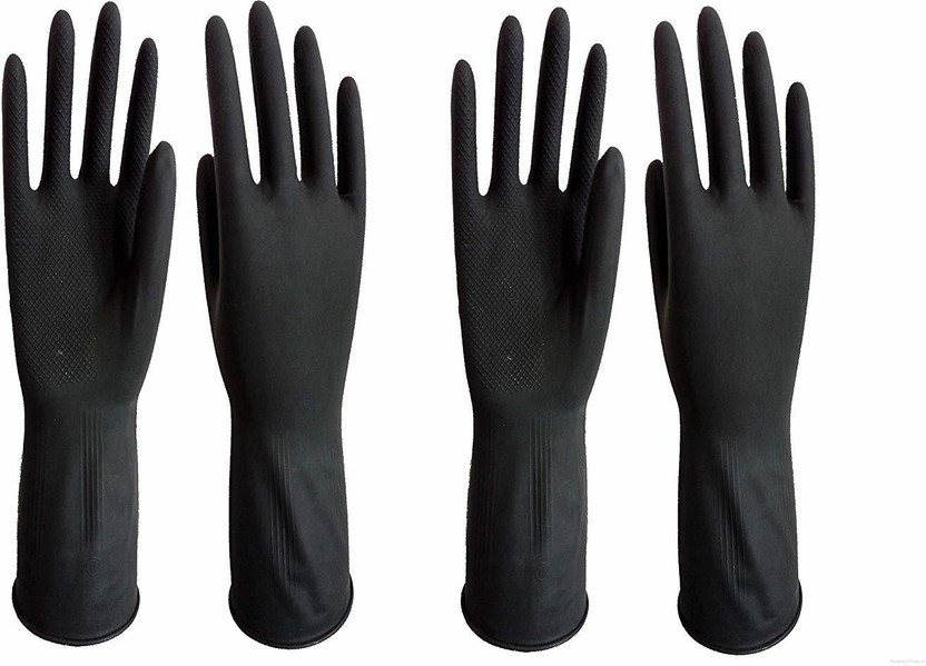 Green Home Reusable Latex Hand Gloves for Kitchen Black Wet and Dry Glove Set(Free Size Pack of 2)