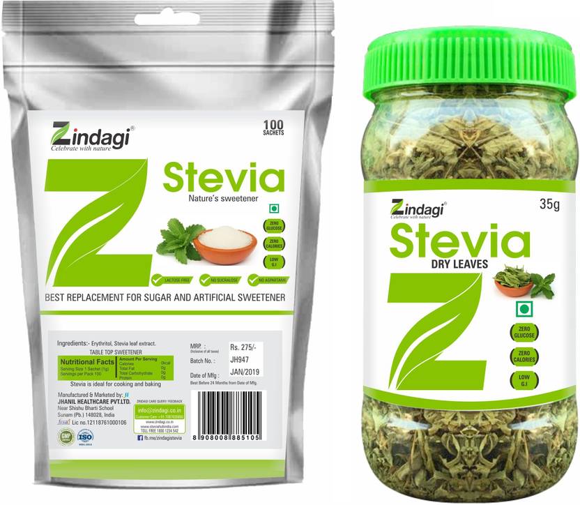 Zindagi Stevia Sachets & Stevia Dry Leaves Sugarfree Stevia Powder