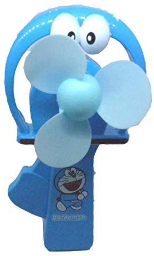 HK Doreamon Portable Hand Crank Mini Toy Fan Without Battery (Blue