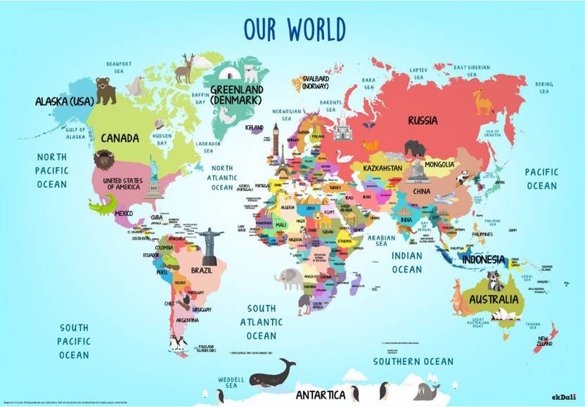 fun world map with country names for kids paper print
