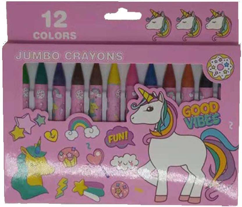 FUNCART Unicorn pink jumbo crayons (12pcs/pack) School Set