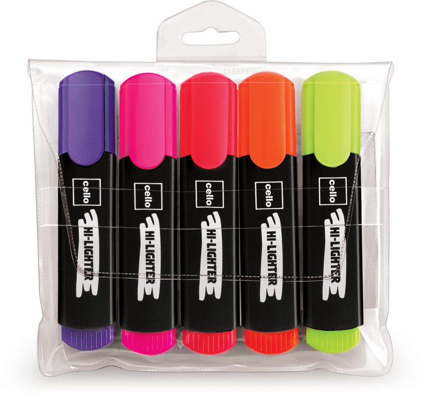 Cello Hi-lighter(Set of 5, Multicolor)