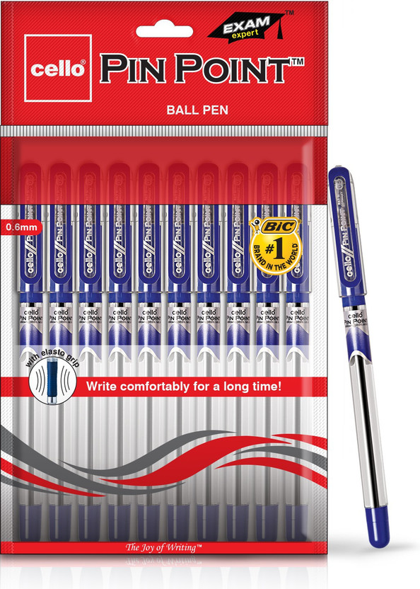 Cello Pinpoint Ball Pen(Pack of 10, Ink Color - Blue, Clear)