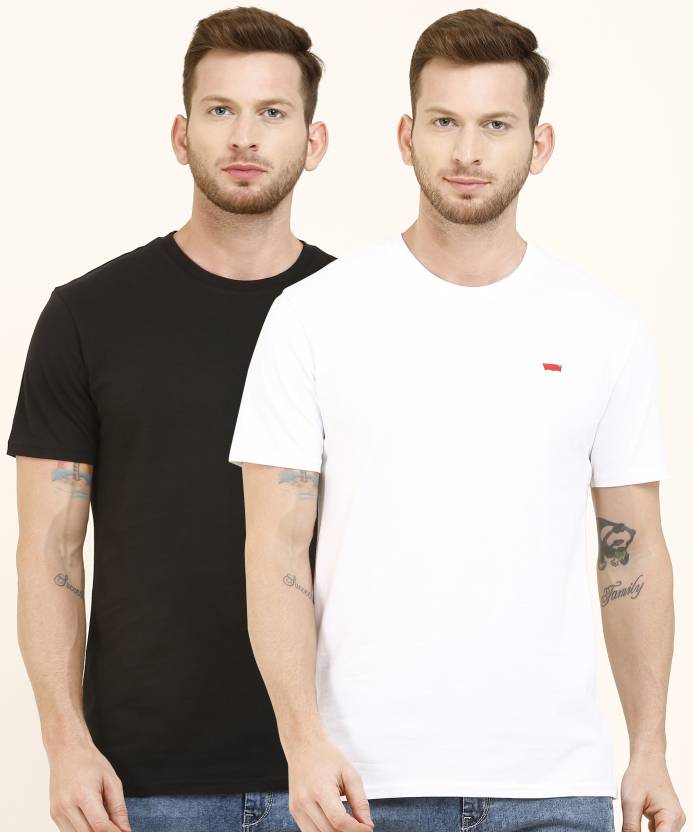 LEVI'S Solid Men Round Neck White, Black T-Shirt - Buy LEVI'S Solid Men  Round Neck White, Black T-Shirt Online at Best Prices in India |  