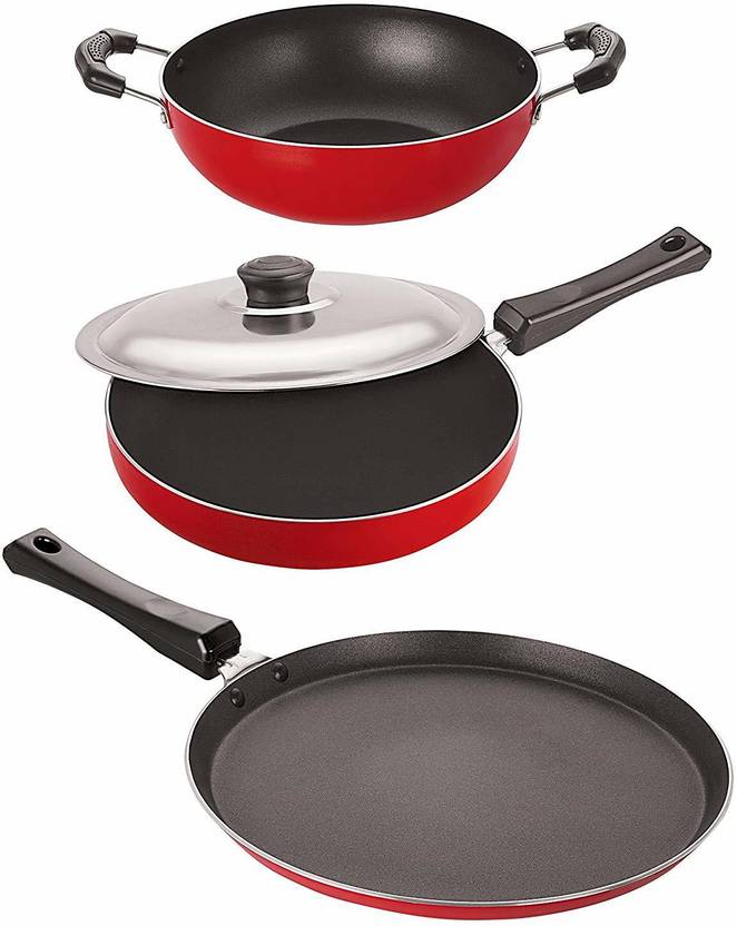 Capital 3 piece non stick tawa fry pan and kadai set combo Induction