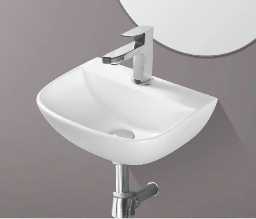 Ceramic Wall Mounted Wash Basin (White 16 x 12 x 5.5 Inch) /Glossy