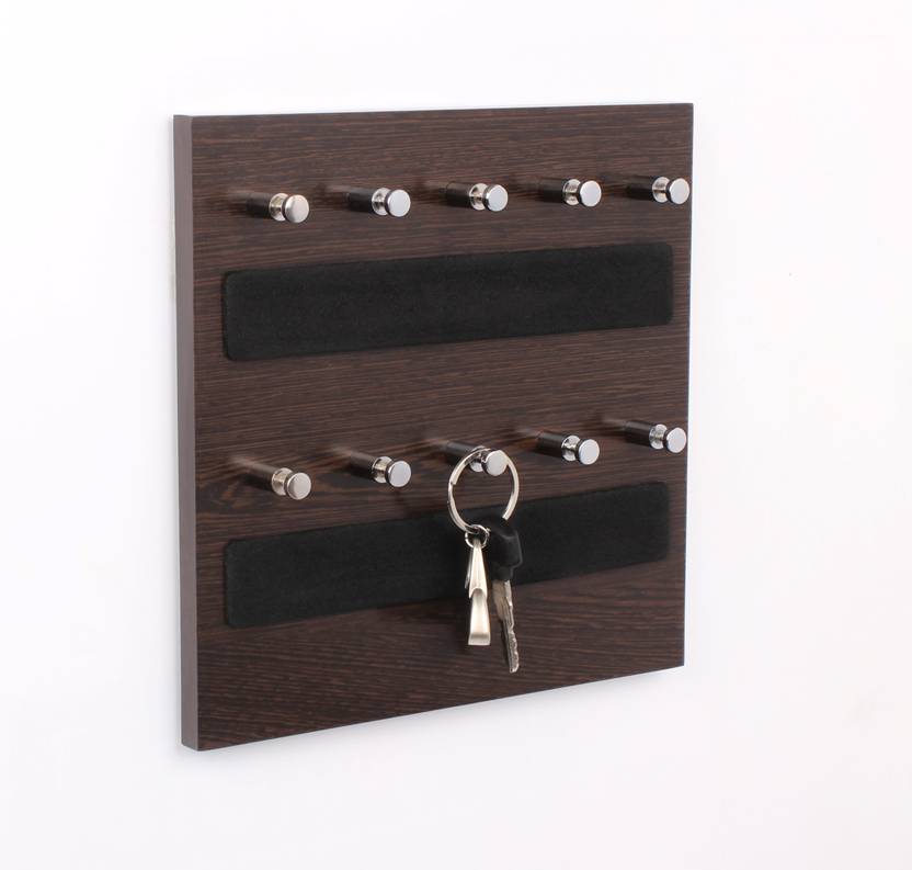 Bluewud Wall Mounted Box Skywood Wenge Small Wood Key Holder 10 Hooks, Brown