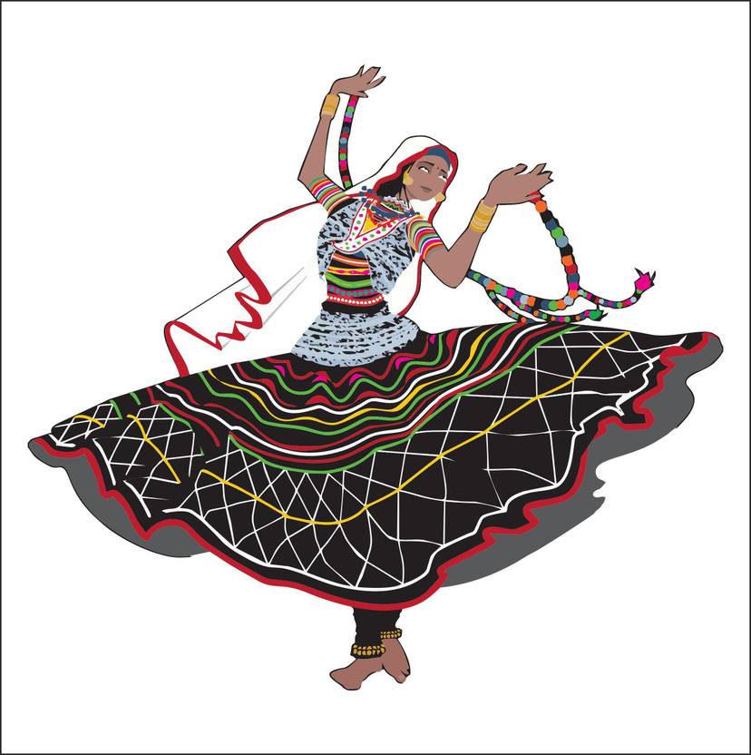 Wall Studio 60 cm Rajasthani Dancing Wall Stickers Self Adhesive