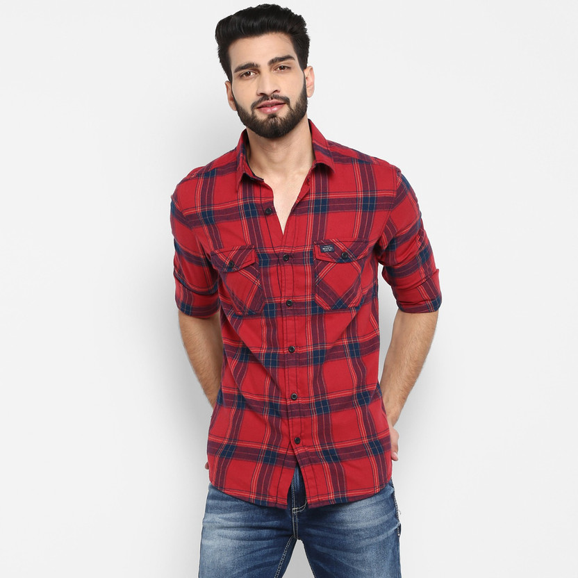 MUFTI Men Checkered Casual Dark Blue