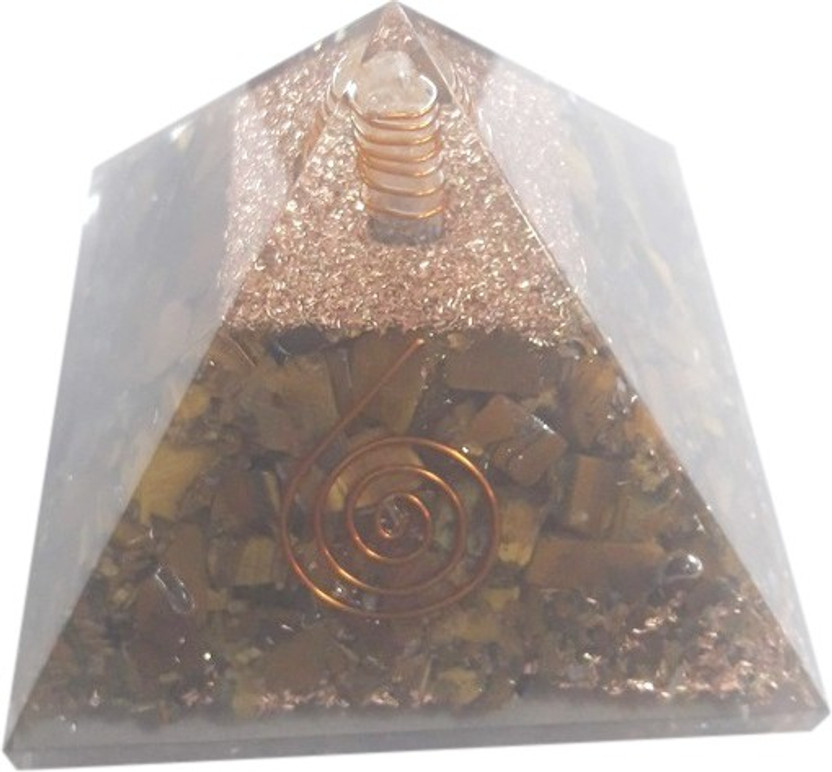 Jewelswonder 100 % Original & Natural Tiger Eye Orgone Pyramid Decorative Showpiece  -  7 cm(Crystal, Multicolor)