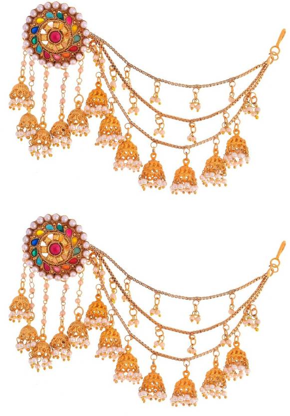  - Buy Weldecor Kundan Bahubali Earrings with Hair Chain for  Women Alloy Jhumki Earring Online at Best Prices in India