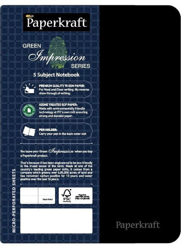 Paperkraft Green Impression Series A5 Notebook Single Line 300 Pages(Black, Blue, White)