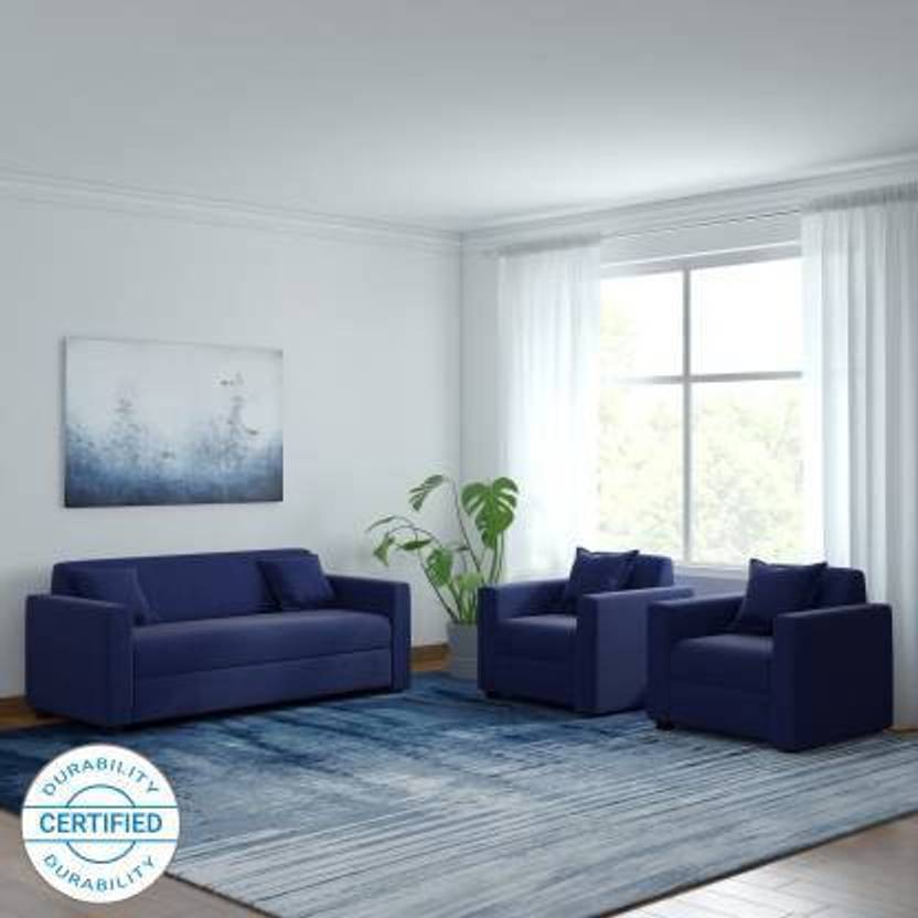 Flipkart Perfect Homes Fabric 3 + 1 + 1 Navy Blue Sofa Set Price in
