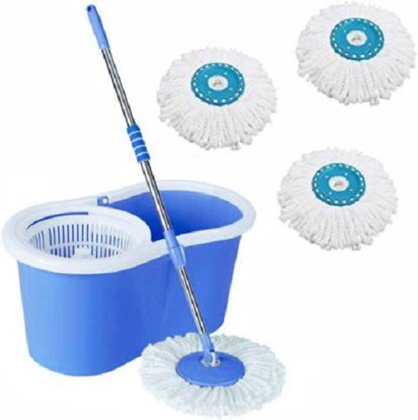 GTE Bucket Mop - 360 Degree Self Spin Wringing With Plastic Spinner 3 Refills Mop Set(Purple, Blue, Red)