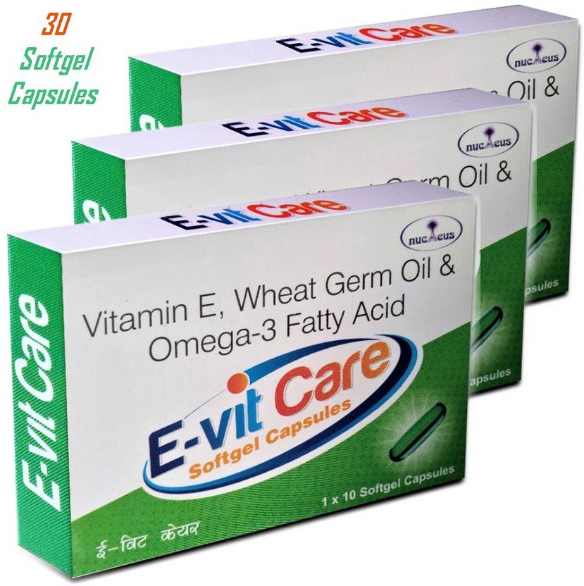 EVIT CARE Vitamin E 400IU,Wheat Germ Oil & Omega 3 Softgel Capsules