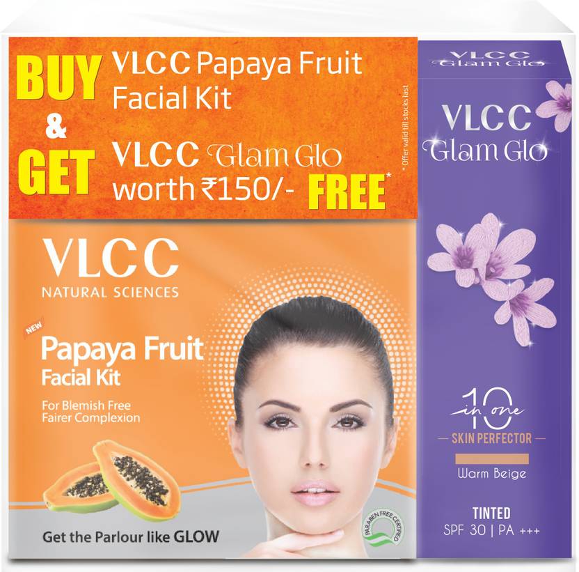 VLCC Papaya Fruit Facial kit + Glam glow Price in India, Buy VLCC