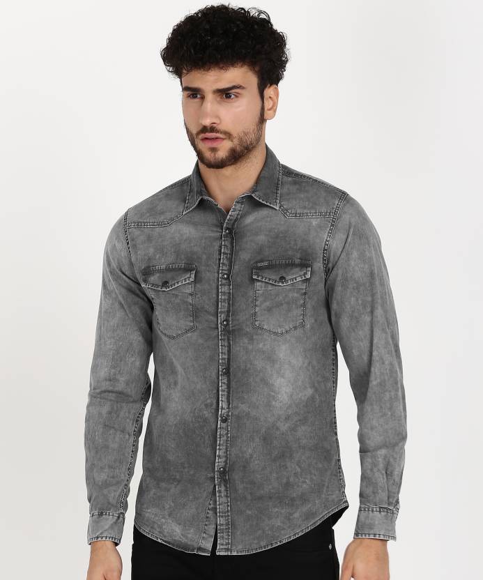 Pepe Jeans Men Washed Casual Grey Shirt - Buy Pepe Jeans Men Washed Casual Grey  Shirt Online at Best Prices in India 