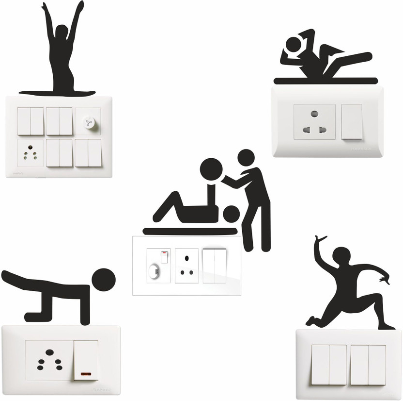 Sticker Hub 8 cm Switch Board Sticker - Playing People Wall Decorative - Switch Panel Stickers Self Adhesive Sticker(Pack of 1)