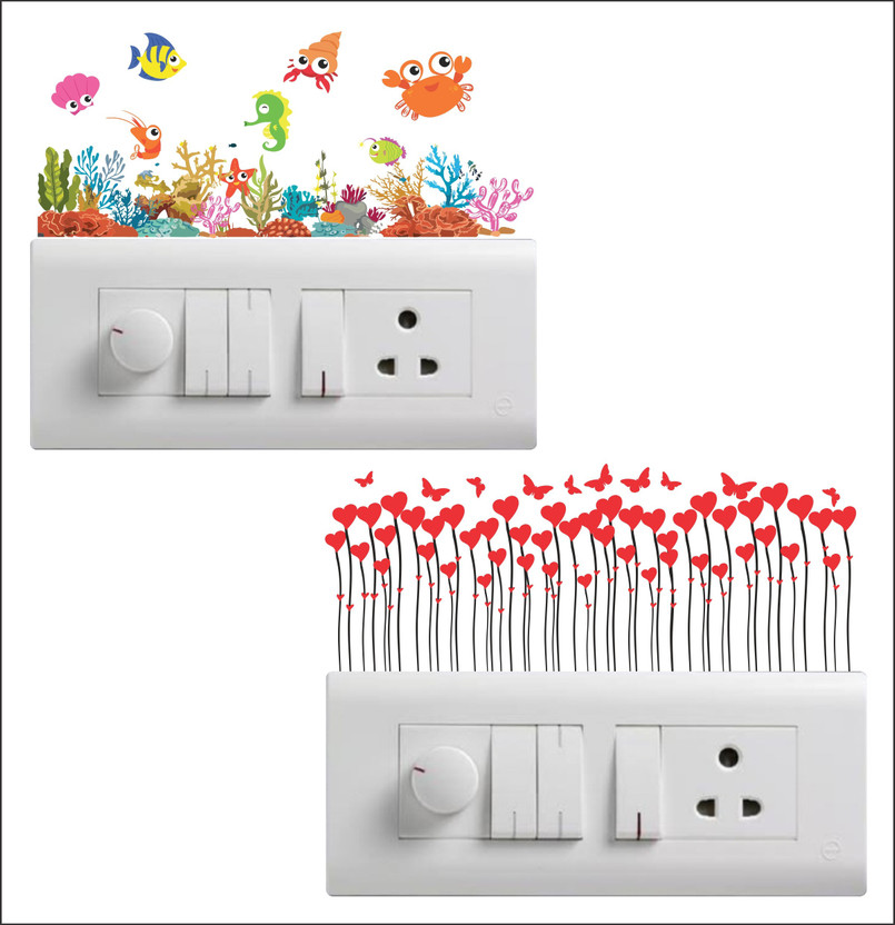 SUDARSHAN DESIGNS 7 cm Switch Board Sticker - Wall Decorative - Switch Panel Stickers Wall Sticker Set Of 2 - Light Switch Sticker Self Adhesive Sticker(Pack of 2)