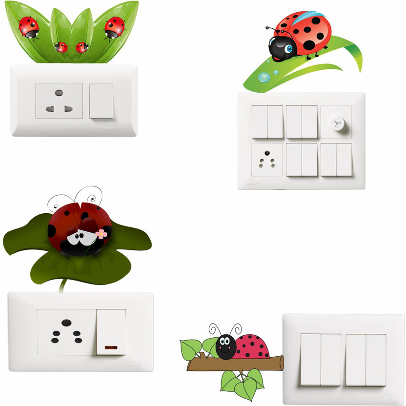 SUDARSHAN DESIGNS 6 cm Switch Board Sticker - Funny Decorative Wall Decorative - Switch Panel Stickers Wall Sticker Set of 4 - Light Switch Sticker Self Adhesive Sticker(Pack of 1)