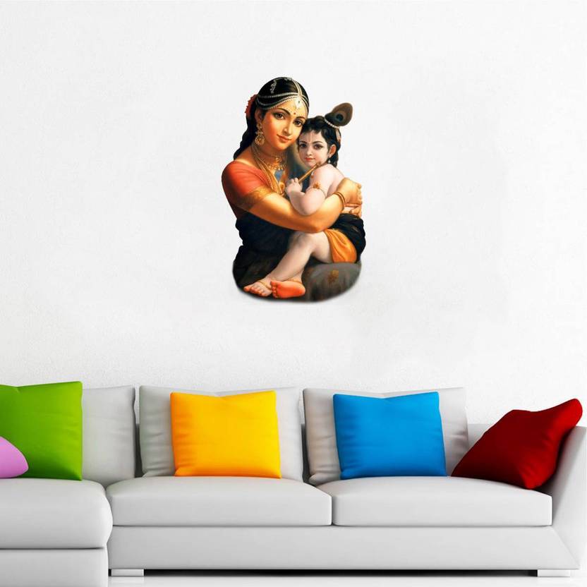 Decal O Decal 55 cm Little Krishna with Mother Yashoda ' Wall Stickers