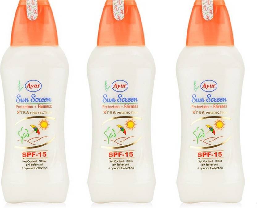 Ayur Sunscreen Lotion SPF 15 100ml PACK OF 3 SPF 15 Price in India