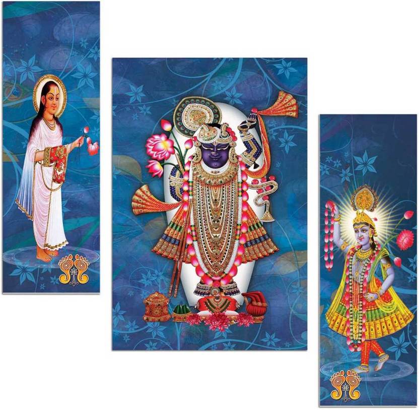 Lord Shrinathji with Yamunaji and Mahaprabhuji 3 Piece MDF Painting