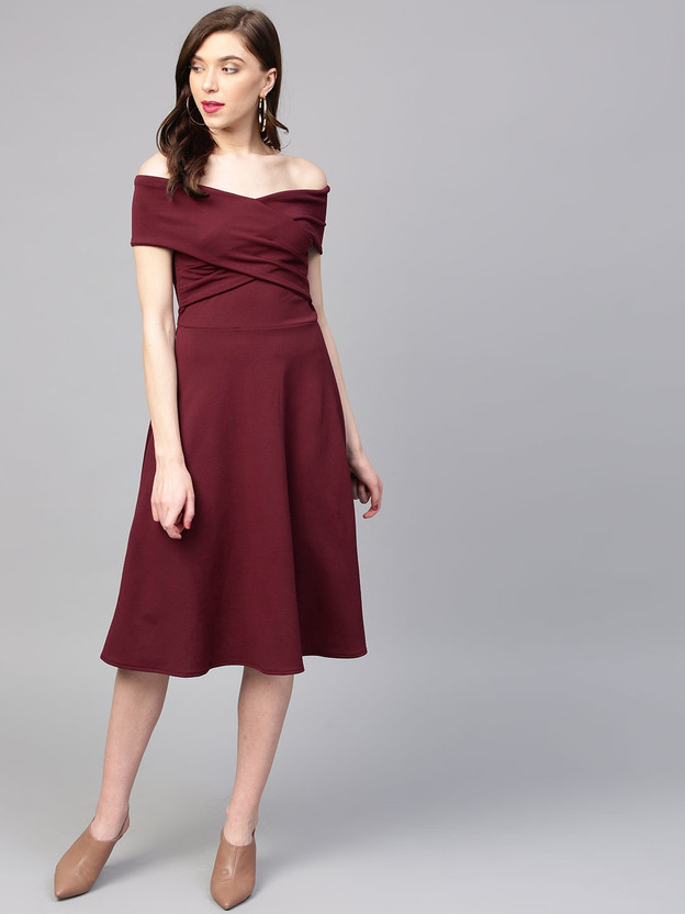 ATHENA Women A-line Maroon Dress - Buy 