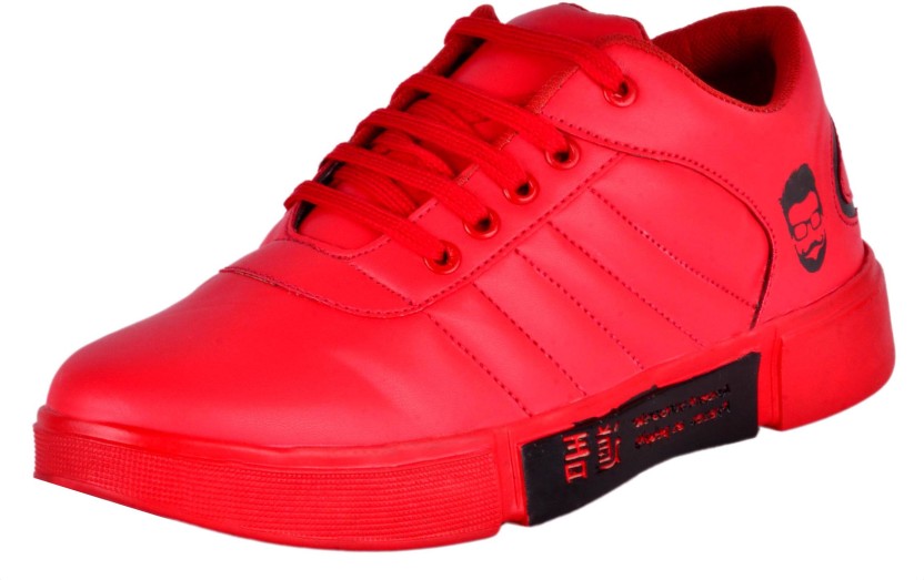 red colour sneakers shoes