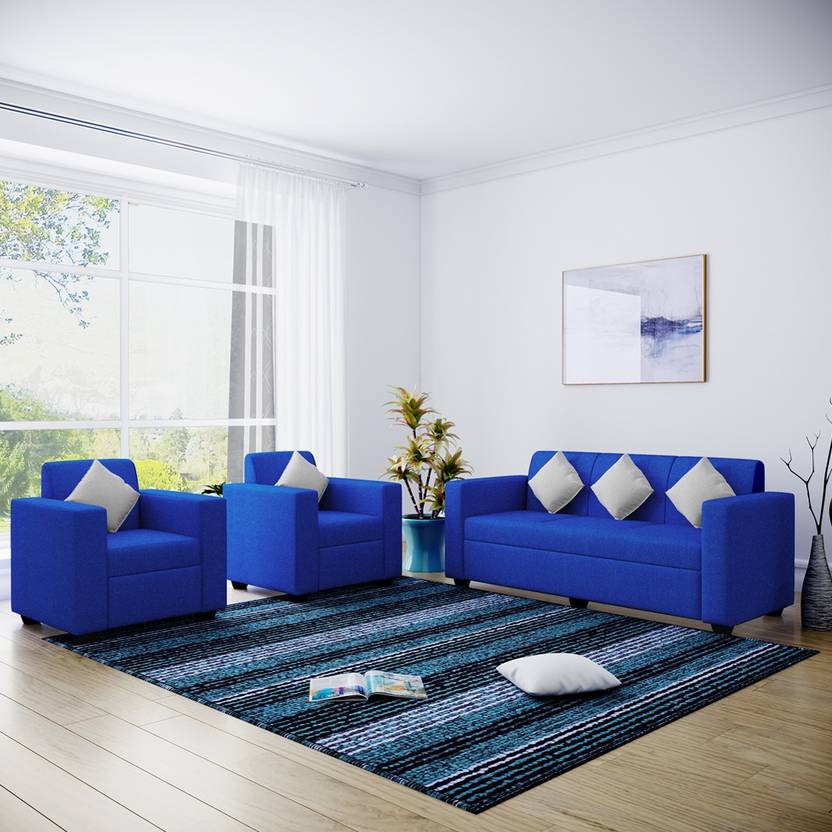 Flipkart Perfect Homes Burano Fabric 3 + 1 + 1 Blue Sofa Set Price in