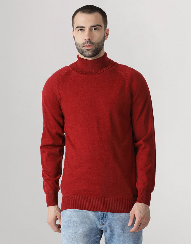 Neck Formal Men Maroon Sweater 
