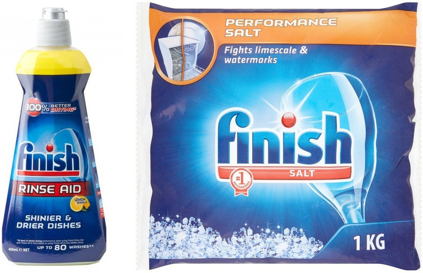 Finish Dishwashing Salt 1Kg And Dishwashing Rinse Aid Lemon 400ml Combo Dishwashing Detergent(1.4 kg)