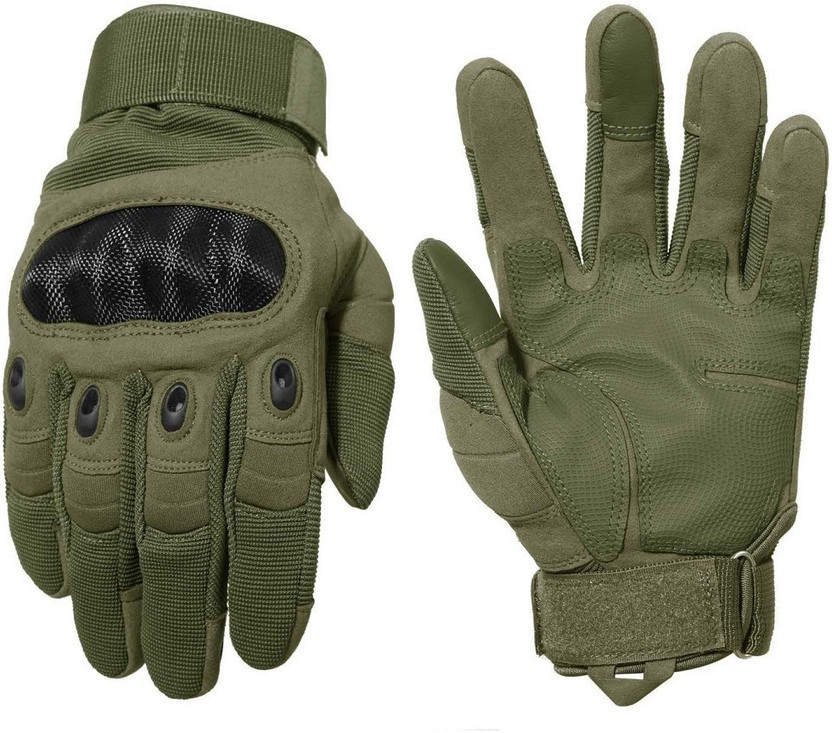 Adventure hut Tactical Military Hard Soft Knuckle Army Combat Riding Gloves(Army)