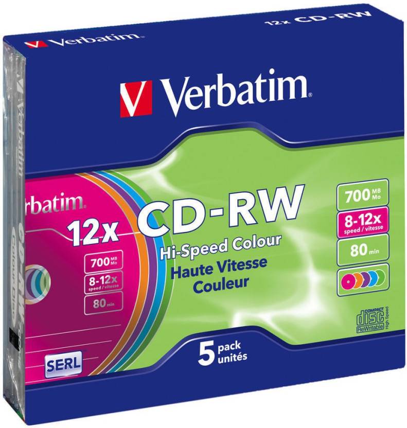 Verbatim Cd Rewritable 700mb Cd Rw Slim Case 5 Pack 700 Mb