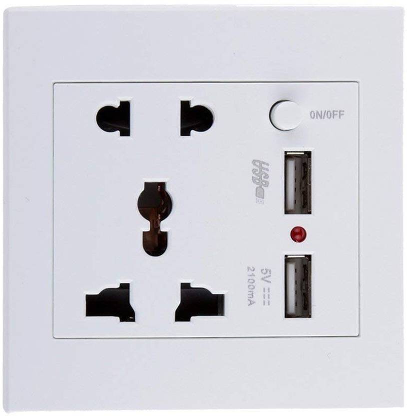 Jern 2.1A 2 USB Wall Socket Charger Power Panel Receptacle 5 Outlet