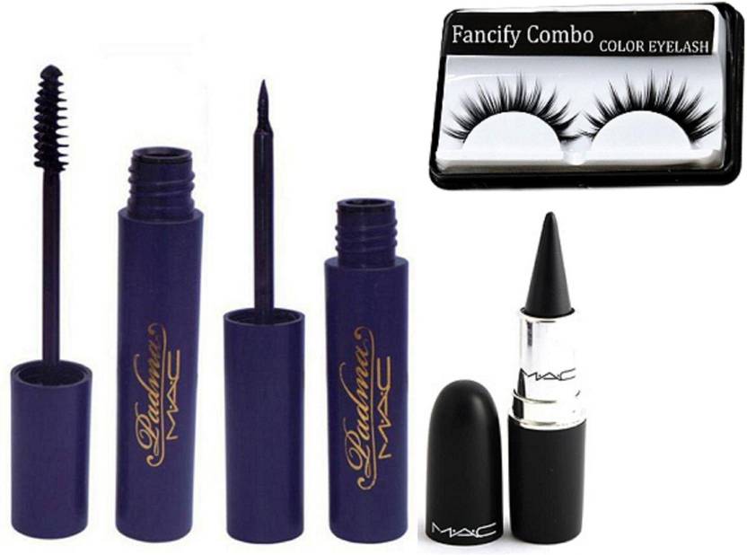 FANCIFY COMBO eyelashe, padma liner mascara & Stick Kajal Price in
