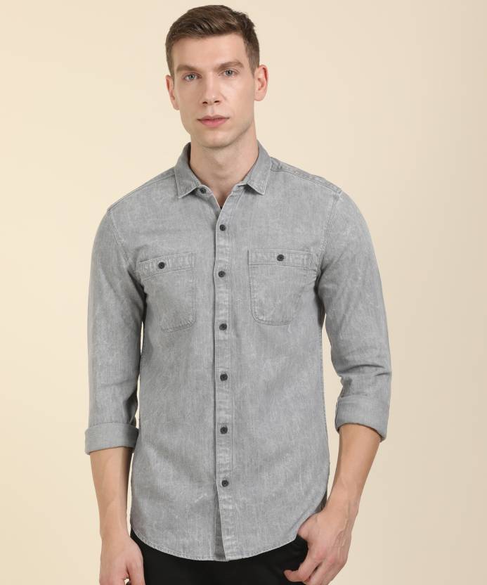 Wrangler Men Self Design Casual Grey Shirt - Buy Wrangler Men Self Design  Casual Grey Shirt Online at Best Prices in India 