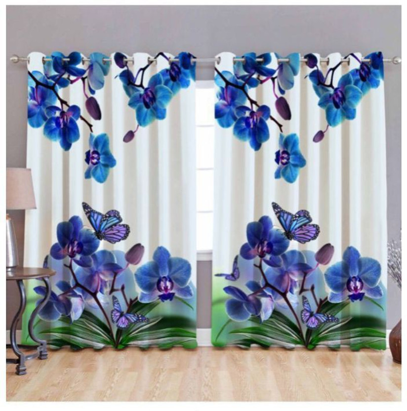 Indiancraft 214 cm (7 ft) Door Polyester Semi Transparent Curtain (Pack Of 2)(Multicolor, Printed)