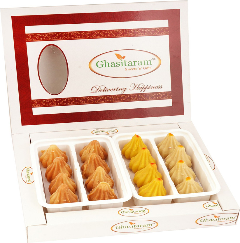 Ghasitaram Gifts White Box of Mawa and Mysore Pak Modaks(2 x 200 g)