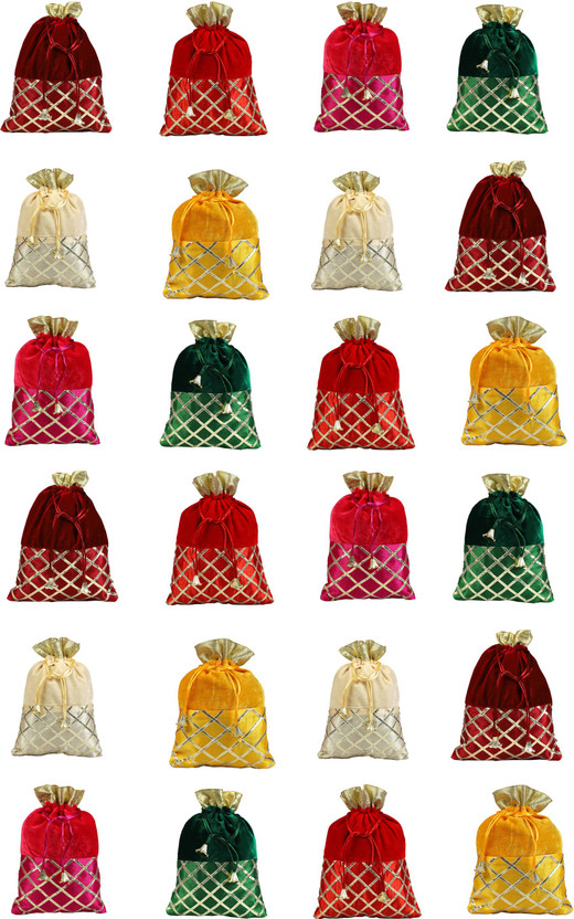 Fancy Walas Designer Rajasthani Style Royal Velvet Potli Batwa Bag Bridal Purse 24 Pcs Potli(Pack of 24)